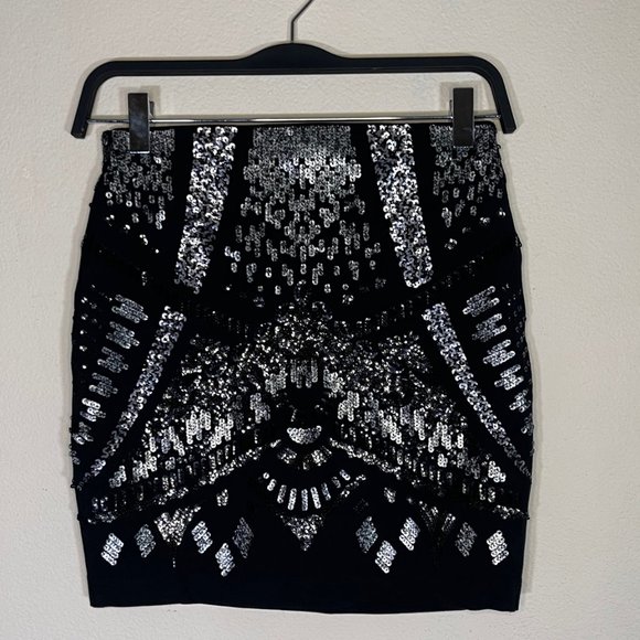 Express Black Silver Sequin Embellished Mini-Skirt XS - NEW - Picture 5 of 8